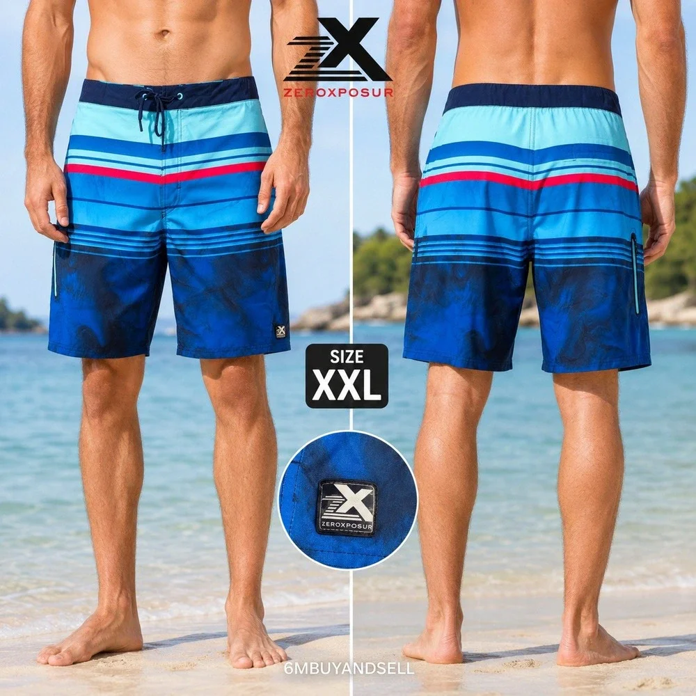 ZeroXposur Mens XXL Board Shorts Blue Striped Swim Trunks A88111S NVY IBIZA